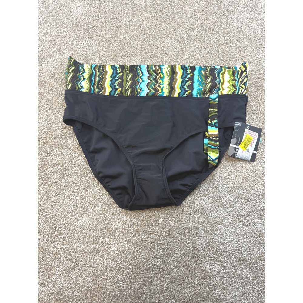 NEW Christina Womens High Waist Swimsuit Bottom 16 Geometric Print Black Multi